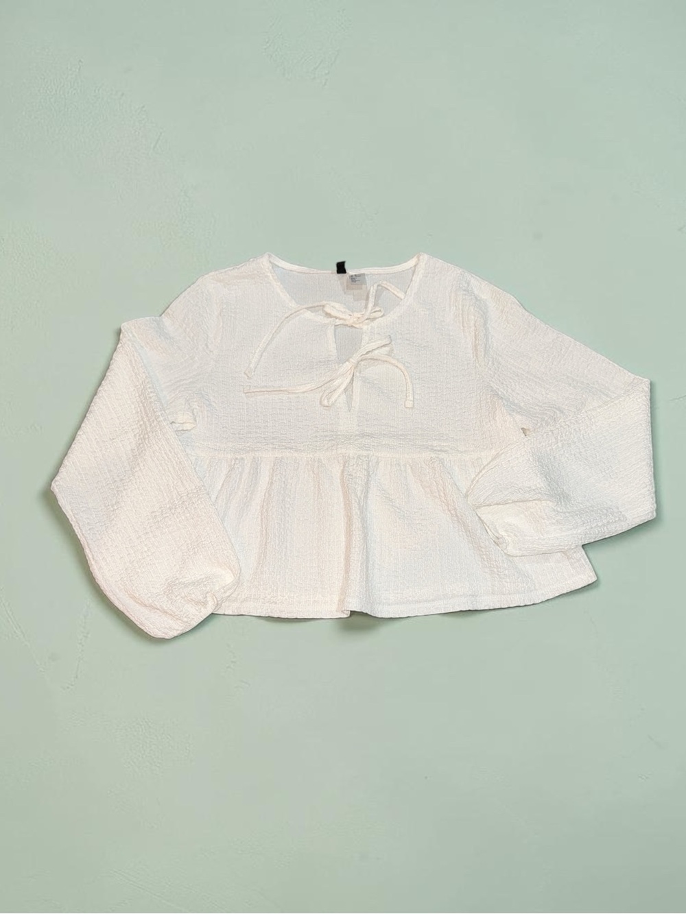 H&M Cream Textured Peplum Tie-Front Blouse (M)